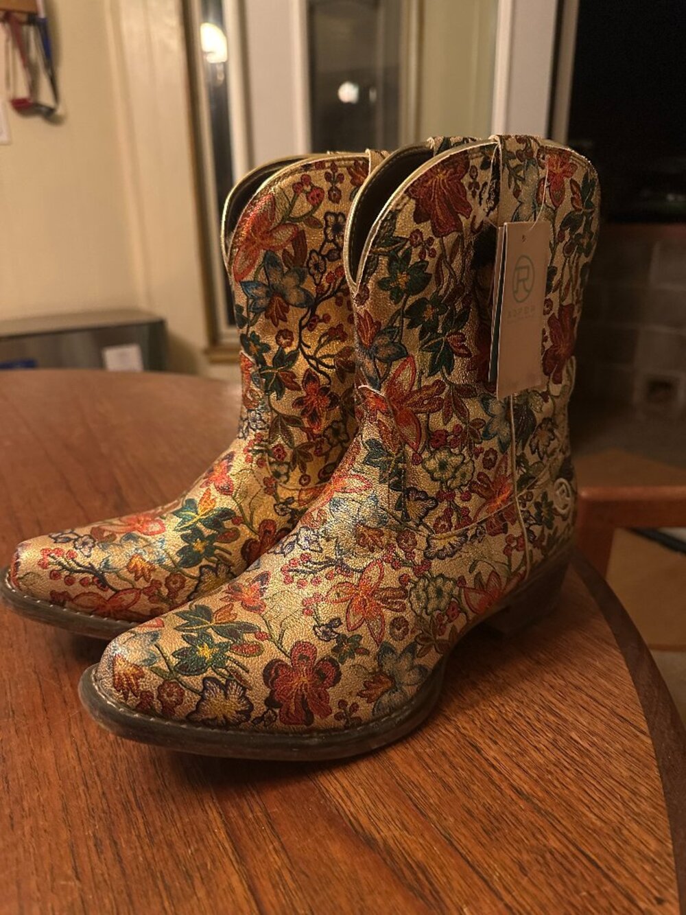 Roper Women's Shorty Boot- Gold Floral Print
